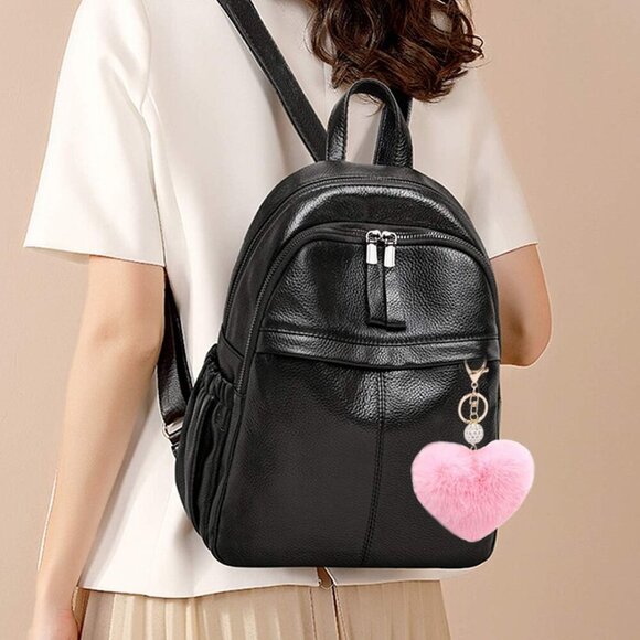 Women's Heart Faux Fur Pom Pom Key Chains Bag Accessory Puffball Keyring Backpac - Picture 4 of 4